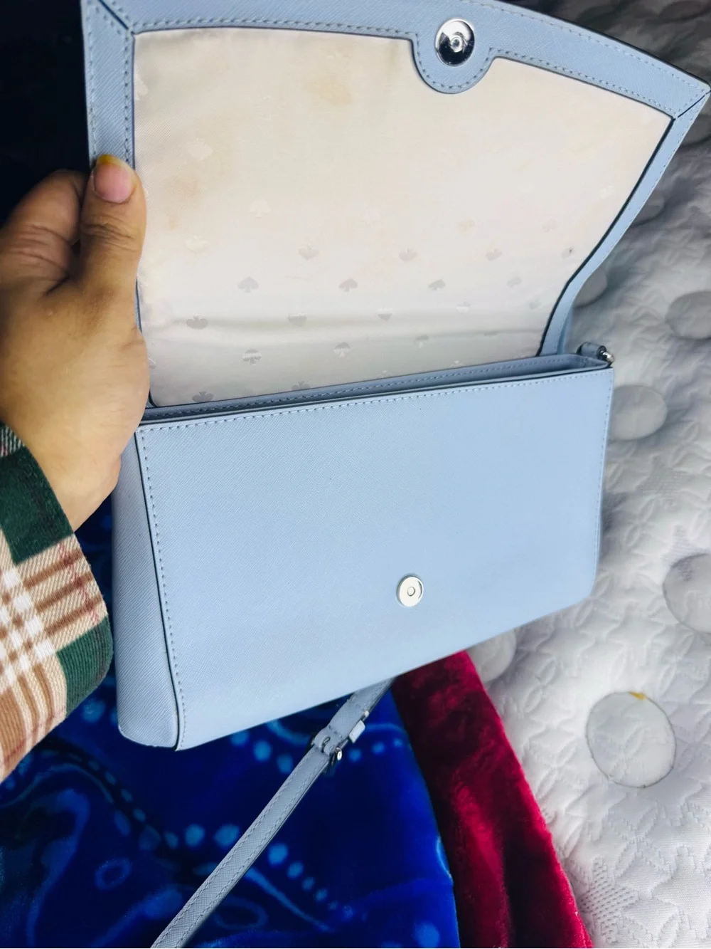 kate spade Light Blue Leather Crossbody with Silver Chain